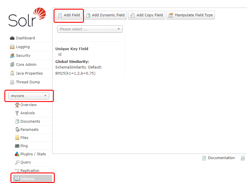 create schema using solr admin ui