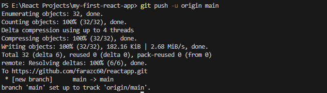 react app push to github terminal