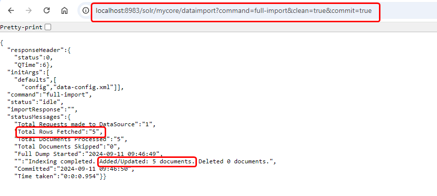 solr full data import after schema setup