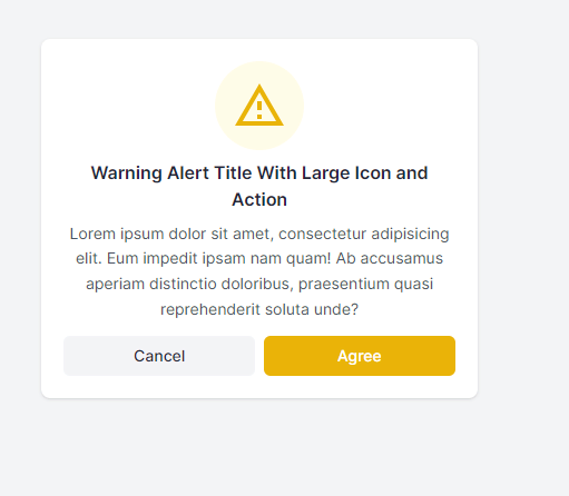 tailwind css warning alert with large icon and action