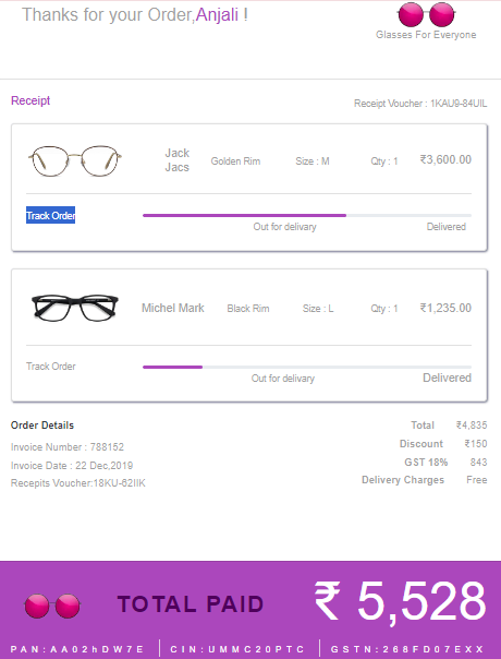 bootstrap 4 ecommerce product order details with tracking