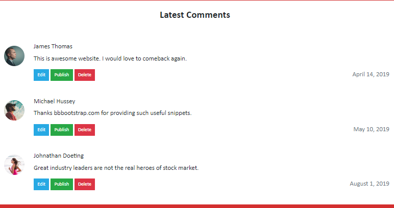 bootstrap 4 latest comments list section