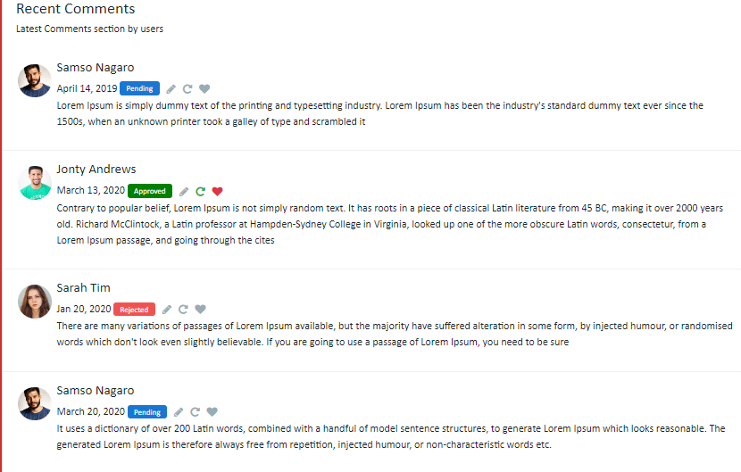 bootstrap 4 recent comment section from users