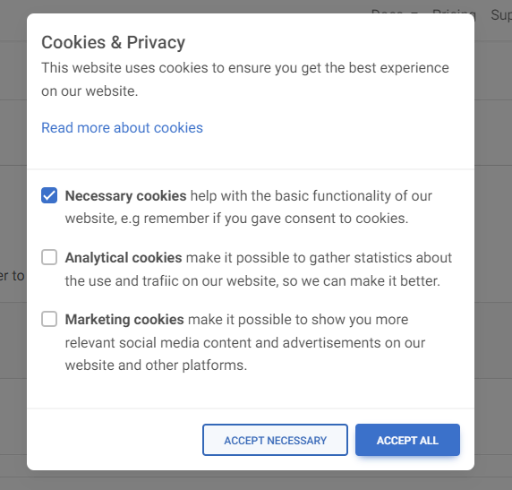 bootstrap 5 cookie consent banner with checkboxes