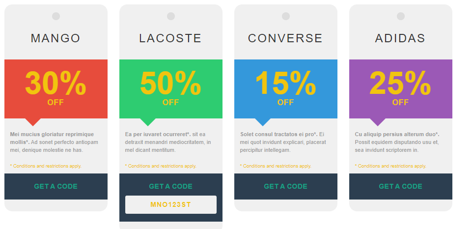 bootstrap offer cards with coupon