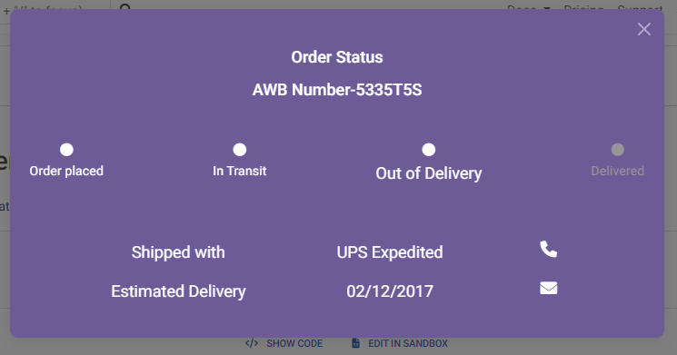 bootstrap order status popup with detailed shipper