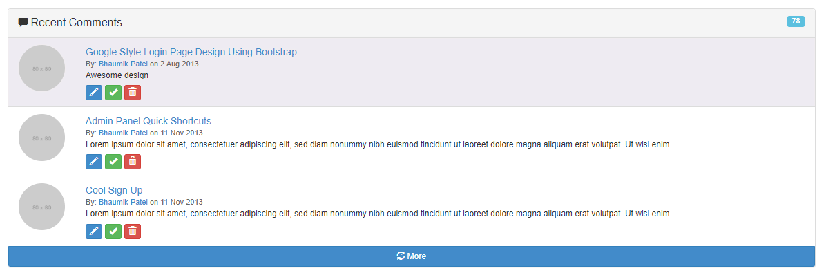 bootstrap recent comments admin panel