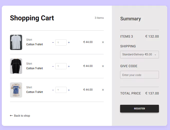 shopping cart template with quantity edit