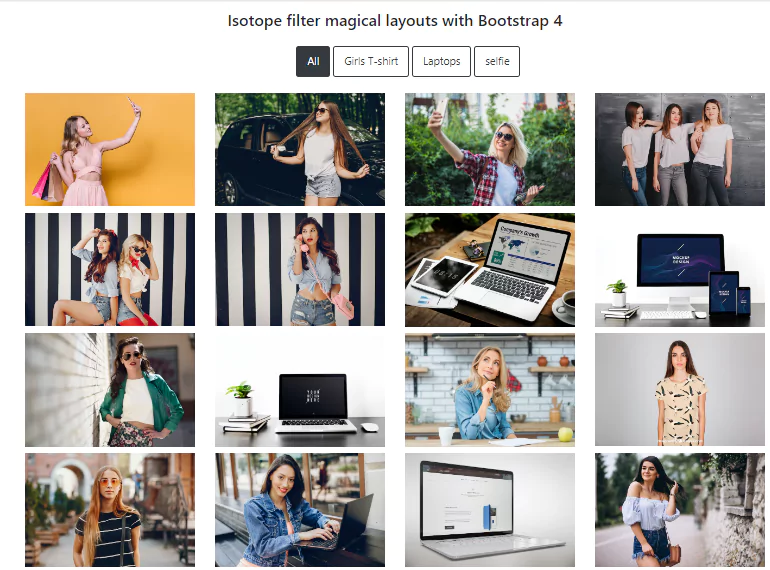 isotope filter magical layouts with bootstrap 4