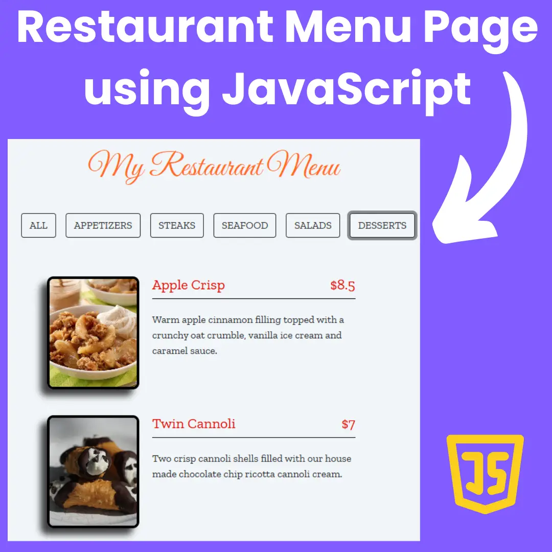 Create a Restaurant Menu Page with HTML, CSS, and JavaScript