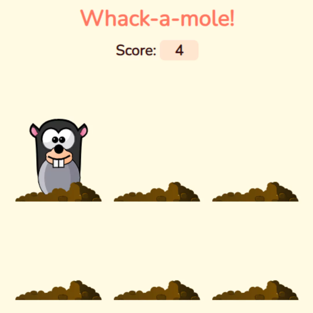 20+ JavaScript Games with Source Code for Beginners - whack a mole Game