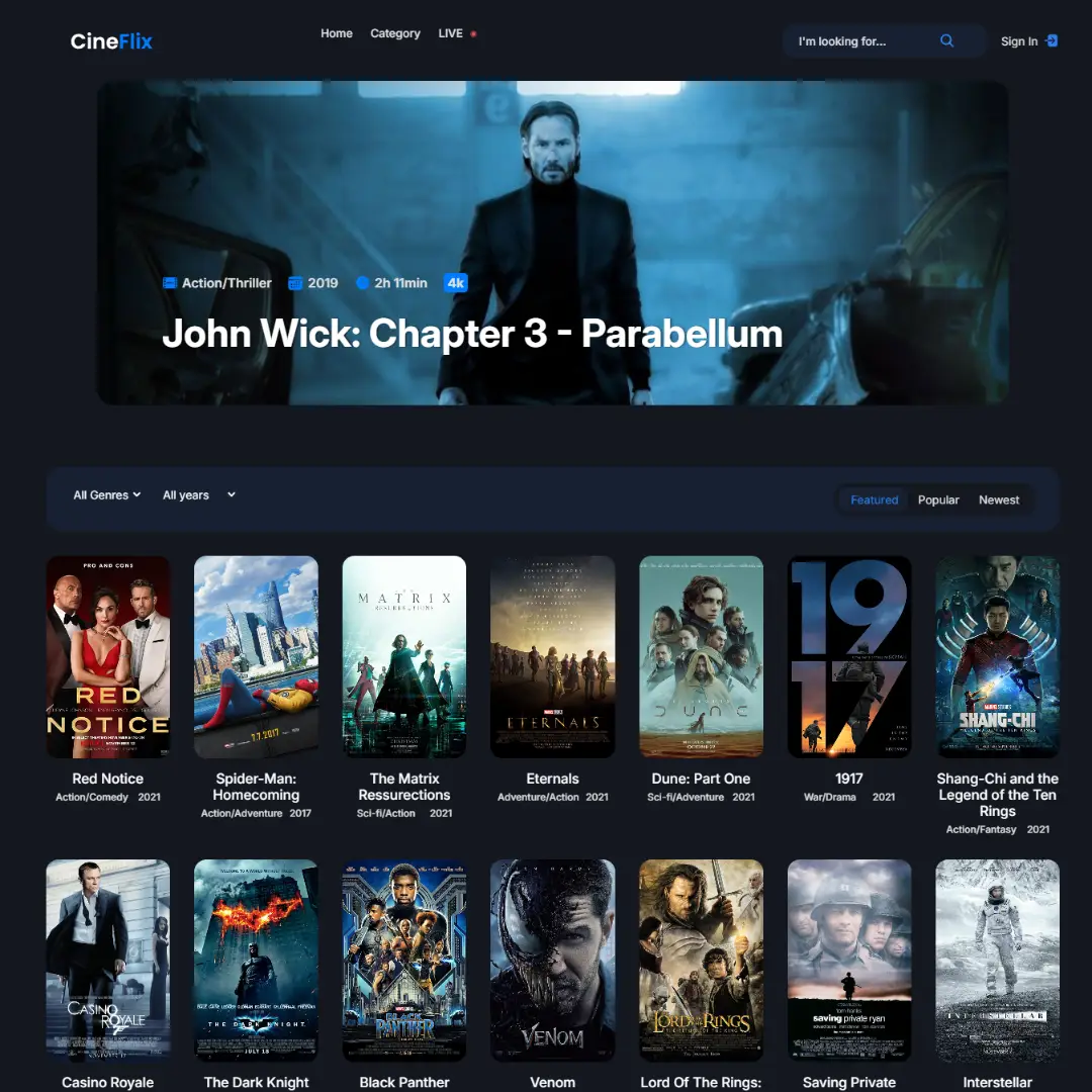 Create Movie Website Landing Page using HTML, CSS, and JavaScript