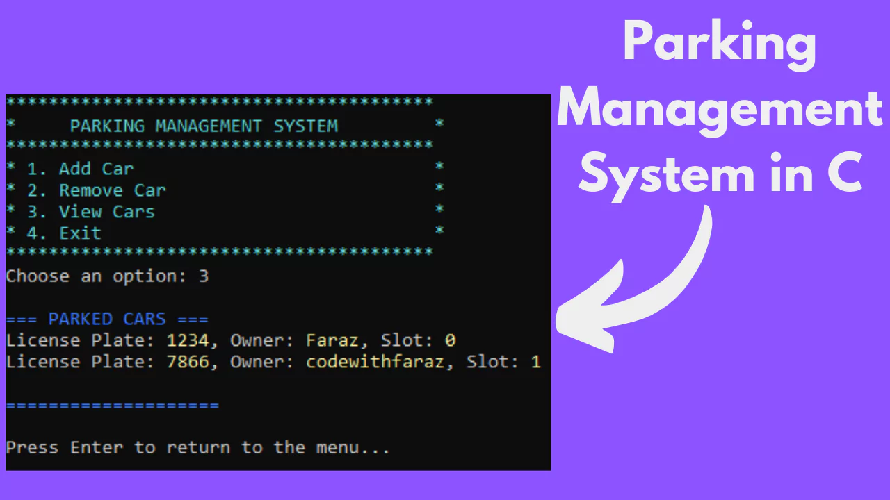 C Language Projects with Source Code - Parking Management System