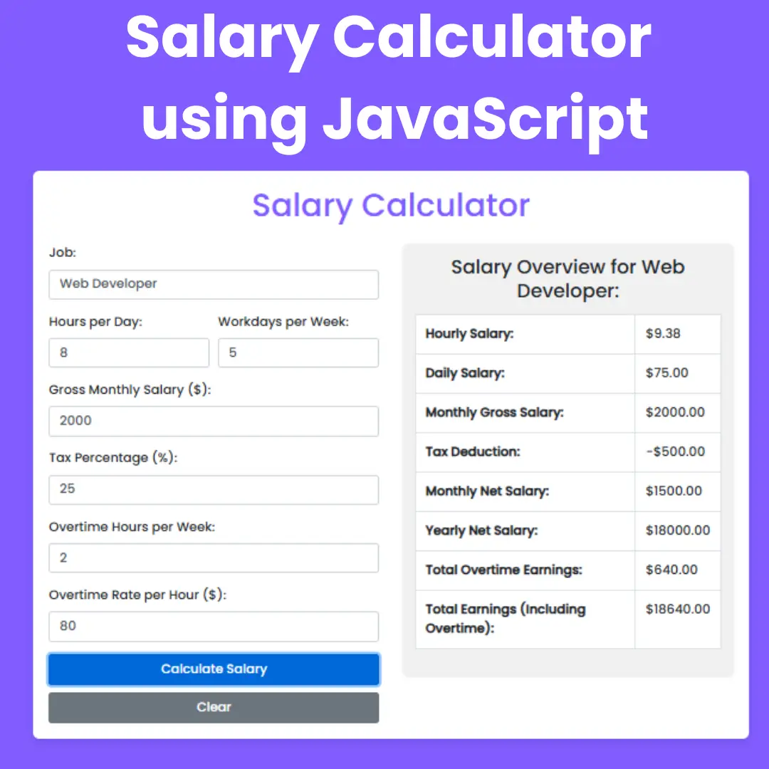 Create Salary Calculator Using HTML, CSS, and JavaScript - Easy Guide