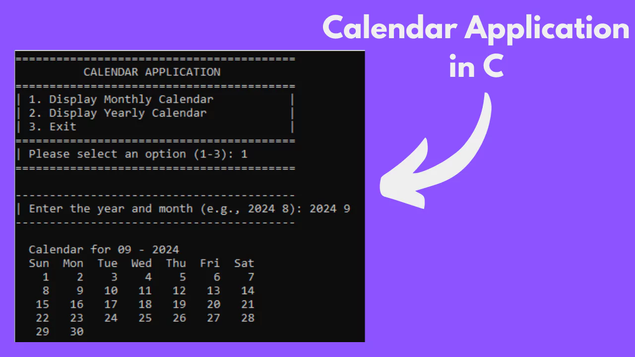 C Language Projects with Source Code - Calendar Application