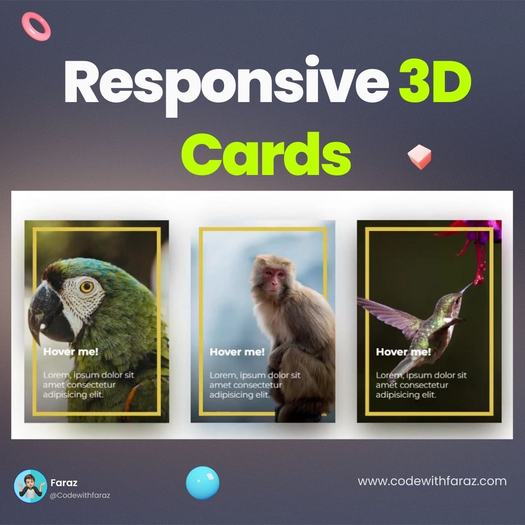 Responsive 3D Cards with HTML, CSS & JavaScript: Code Snippets Included