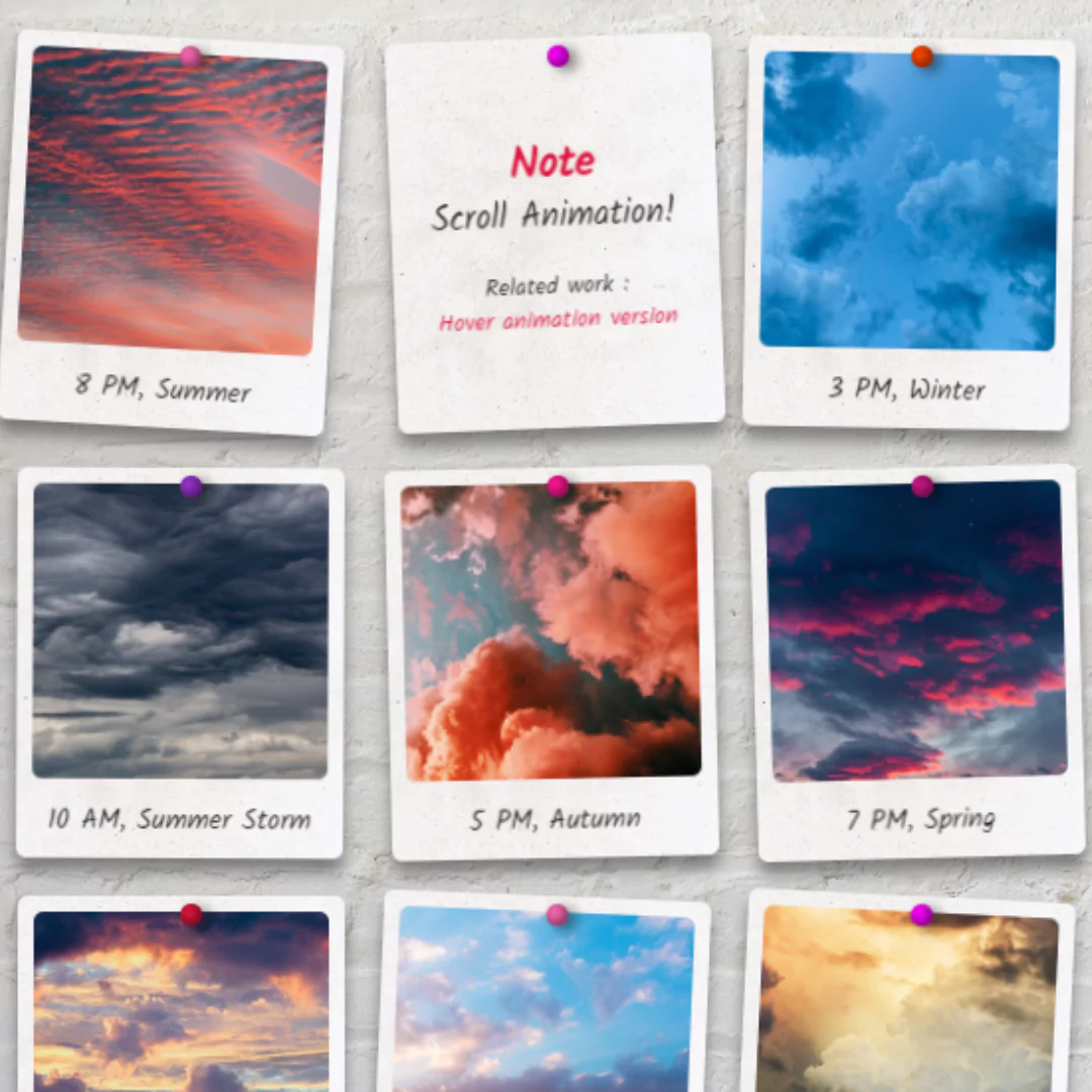 Swinging Pinned Photo Gallery with Scroll Animation using HTML, CSS, and JavaScript