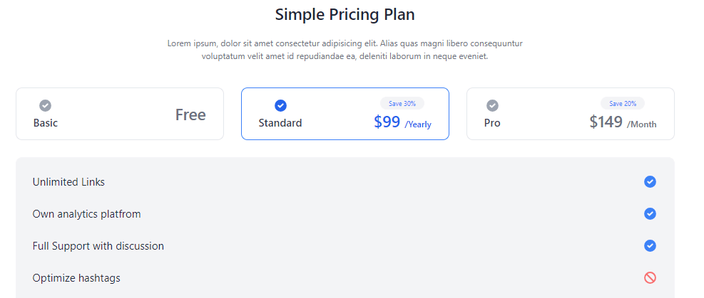 pricing checkbox with details